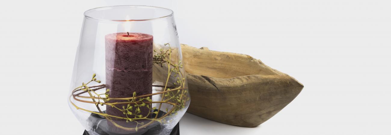 Kamin Deko Kerzenständer mit Glas und Holz
