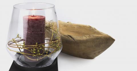 Kamin Deko Kerzenständer mit Glas und Holz